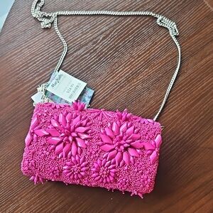 Mary Frances Vibrant Pink Floral Beaded Clutch